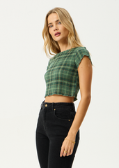 AFENDS Womens Darcy - Seersucker Top - Lonnie Hunter Green