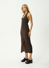 AFENDS Womens Andy - Seersucker Halter Maxi Dress - Coffee