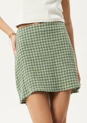 AFENDS Womens Base - Seersucker Mini Skirt - Deep Green Check