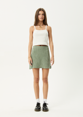 AFENDS Womens Base - Seersucker Mini Skirt - Deep Green Check
