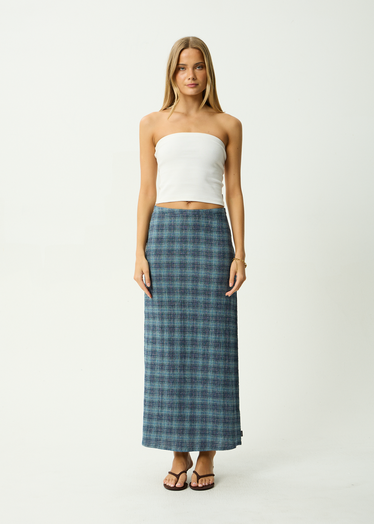 AFENDS Womens Lita - Seersucker Maxi Skirt - Position Navy Check