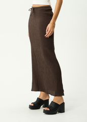 AFENDS Womens Frida - Seersucker Maxi Skirt - Coffee