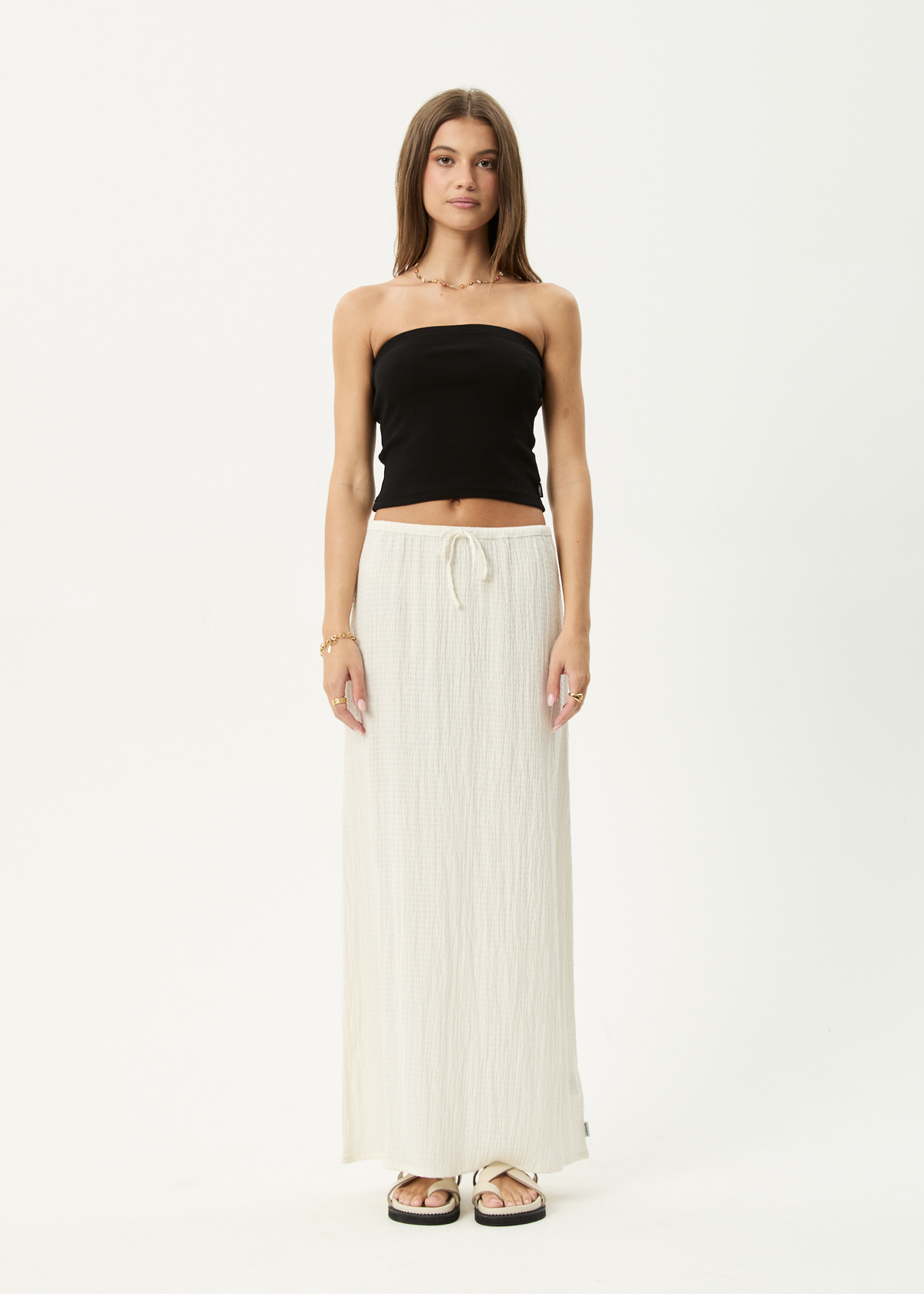 AFENDS Womens Frida - Seersucker Maxi Skirt - Off White