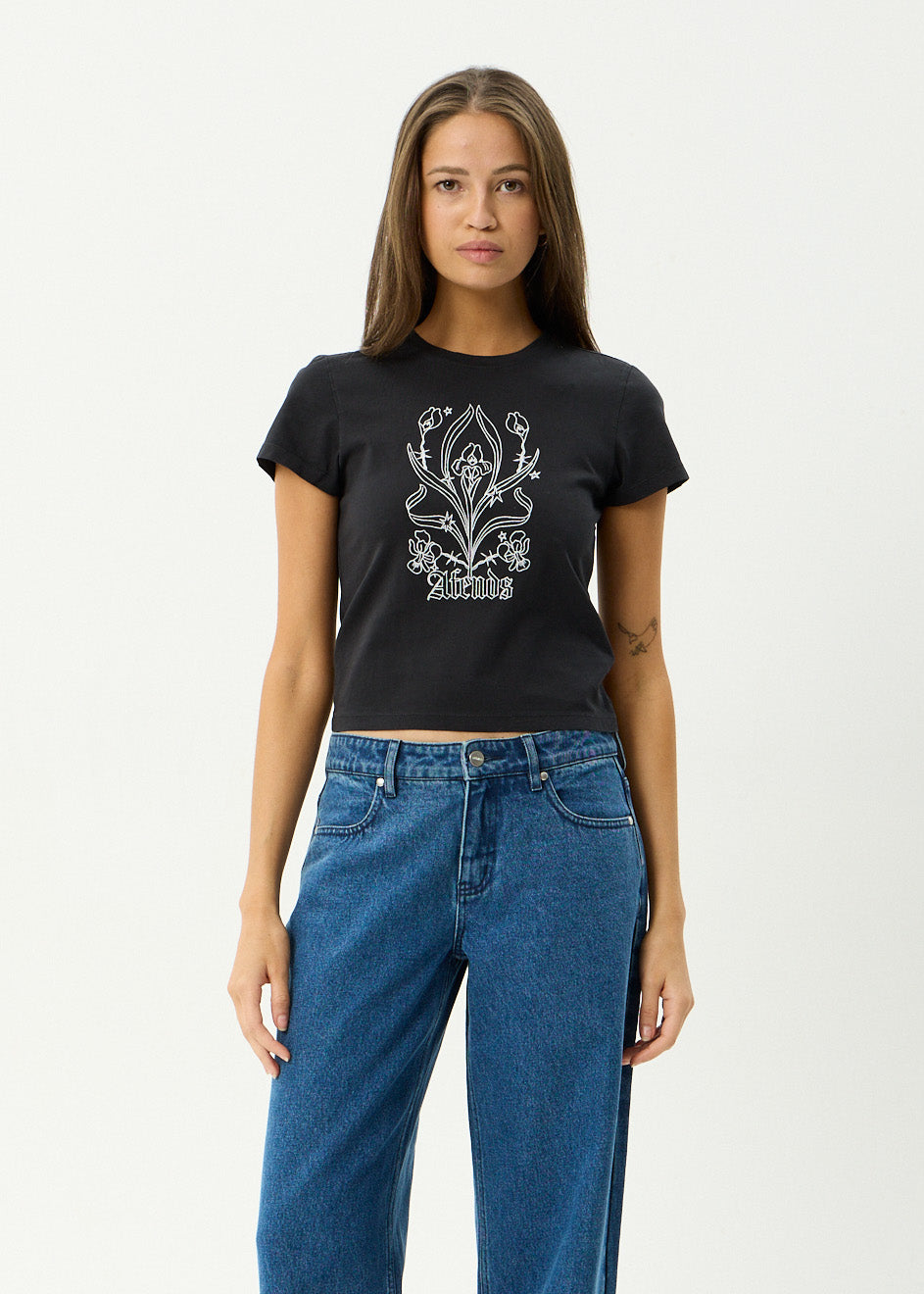 AFENDS Womens Good Nature - Baby Tee - Stone Black