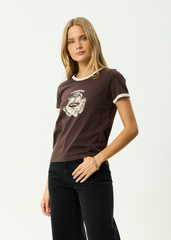 AFENDS Womens Wonders - Ringer Tee - Coffee