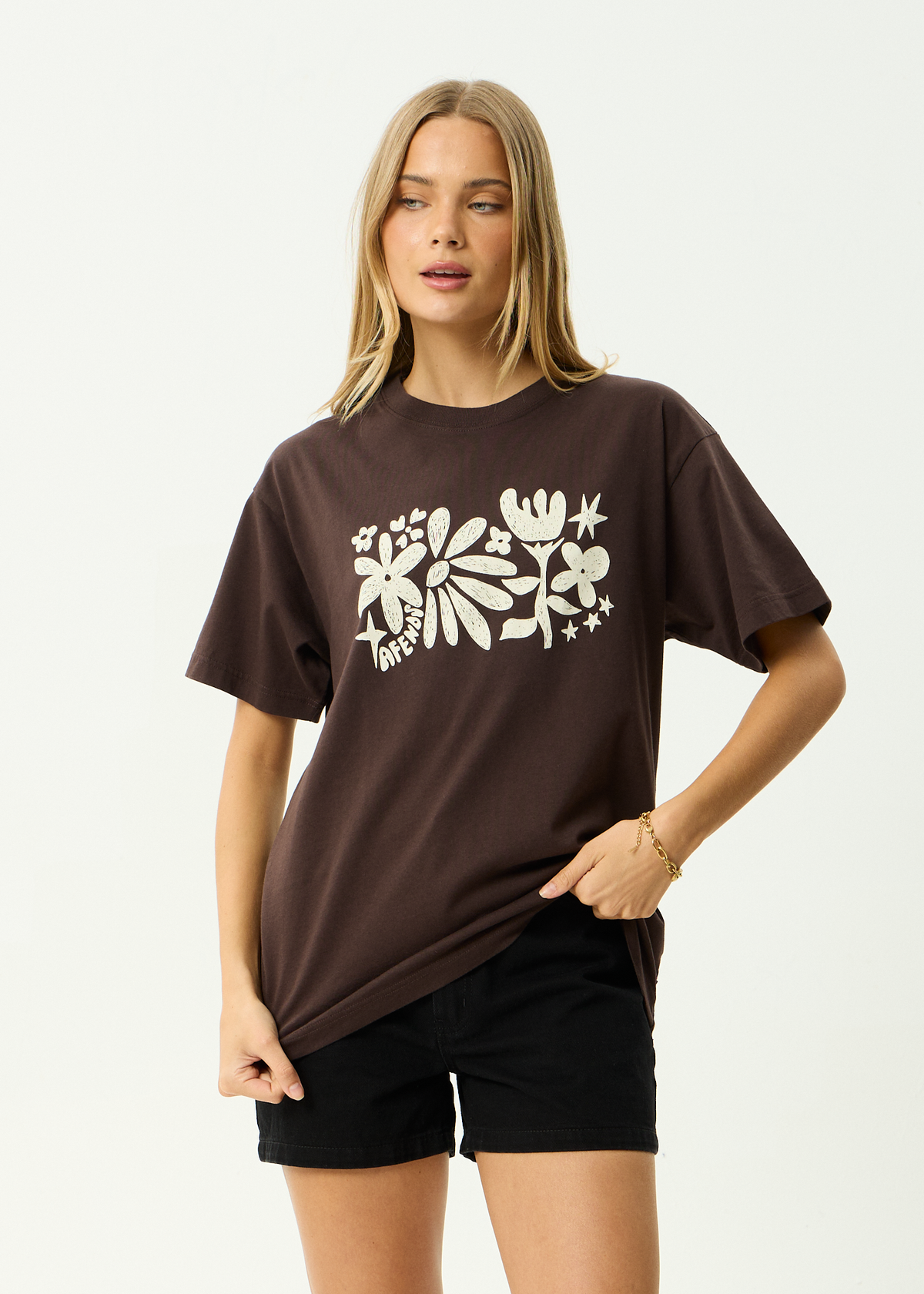 AFENDS Womens Garden Variety - Oversized Tee - Coffee