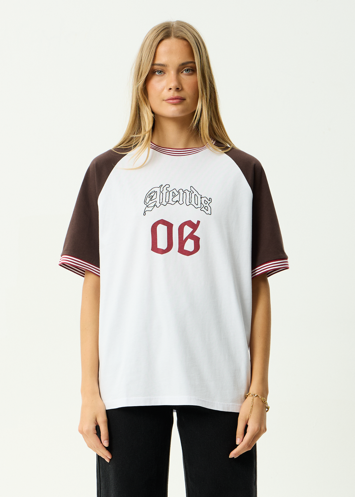 AFENDS Womens Dexter - Oversized Tee - Coffee / White