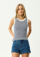 AFENDS Womens Shoreline - Knit Tank - Navy Stripe