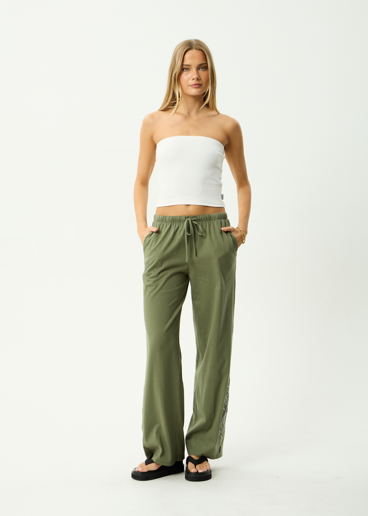 AFENDS Womens Dirts - Jersey Pant - Deep Olive