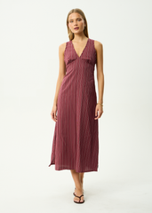 AFENDS Womens Ledger - Maxi Dress - Burgundy Stripe