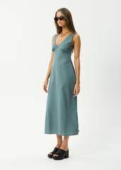AFENDS Womens Voyager - Maxi Dress - Deep Olive Check