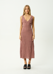 AFENDS Womens Tully - Seersucker Maxi Dress - Capricorn Burgundy / Beige Check