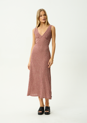AFENDS Womens Tully - Seersucker Maxi Dress - Capricorn Burgundy / Beige Check