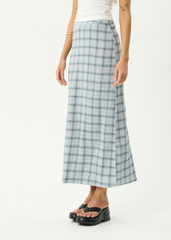 AFENDS Womens Lita - Seersucker Maxi Skirt - Lagoon Overcast Check