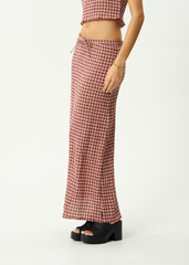 AFENDS Womens Frida - Seersucker Maxi Skirt - Capricorn Burgundy / Beige Check