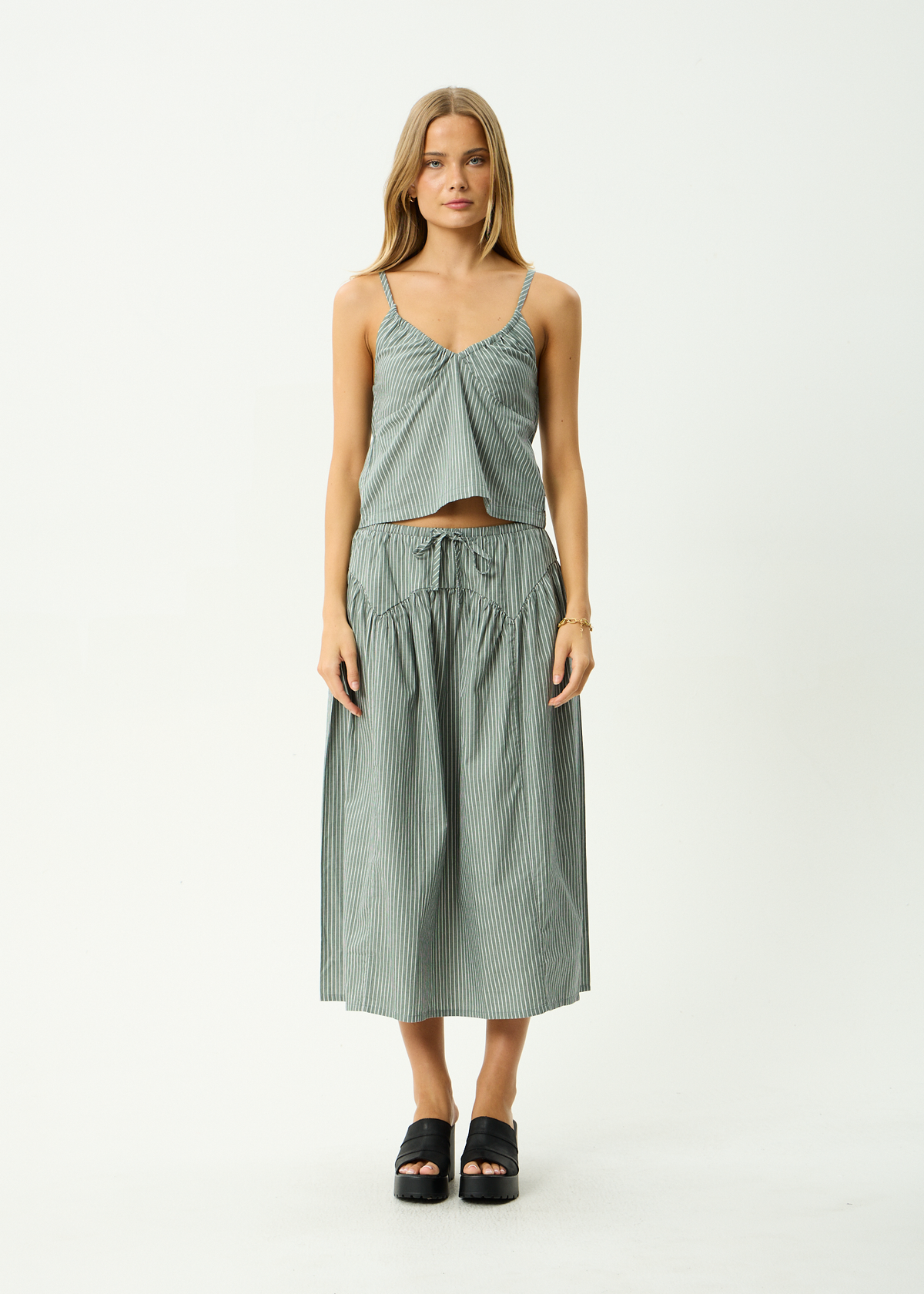AFENDS Womens Pinned - Midi Skirt - Sycamore Stripe