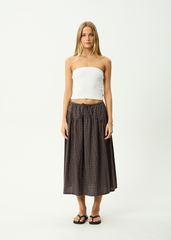 AFENDS Womens Marlow - Midi Skirt - Chocolate Check