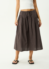 AFENDS Womens Marlow - Midi Skirt - Chocolate Check