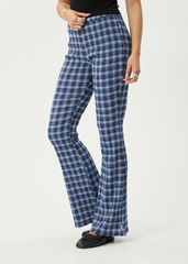 AFENDS Womens Mountains - Seersucker Flare Pant - Navy Red Check
