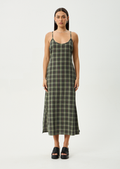AFENDS Womens Valley - Maxi Dress - Jonah Deep Olive Check
