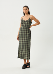 AFENDS Womens Valley - Maxi Dress - Jonah Deep Olive Check