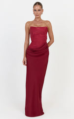 Contrast Corset Bodice Draped Dress in Wine