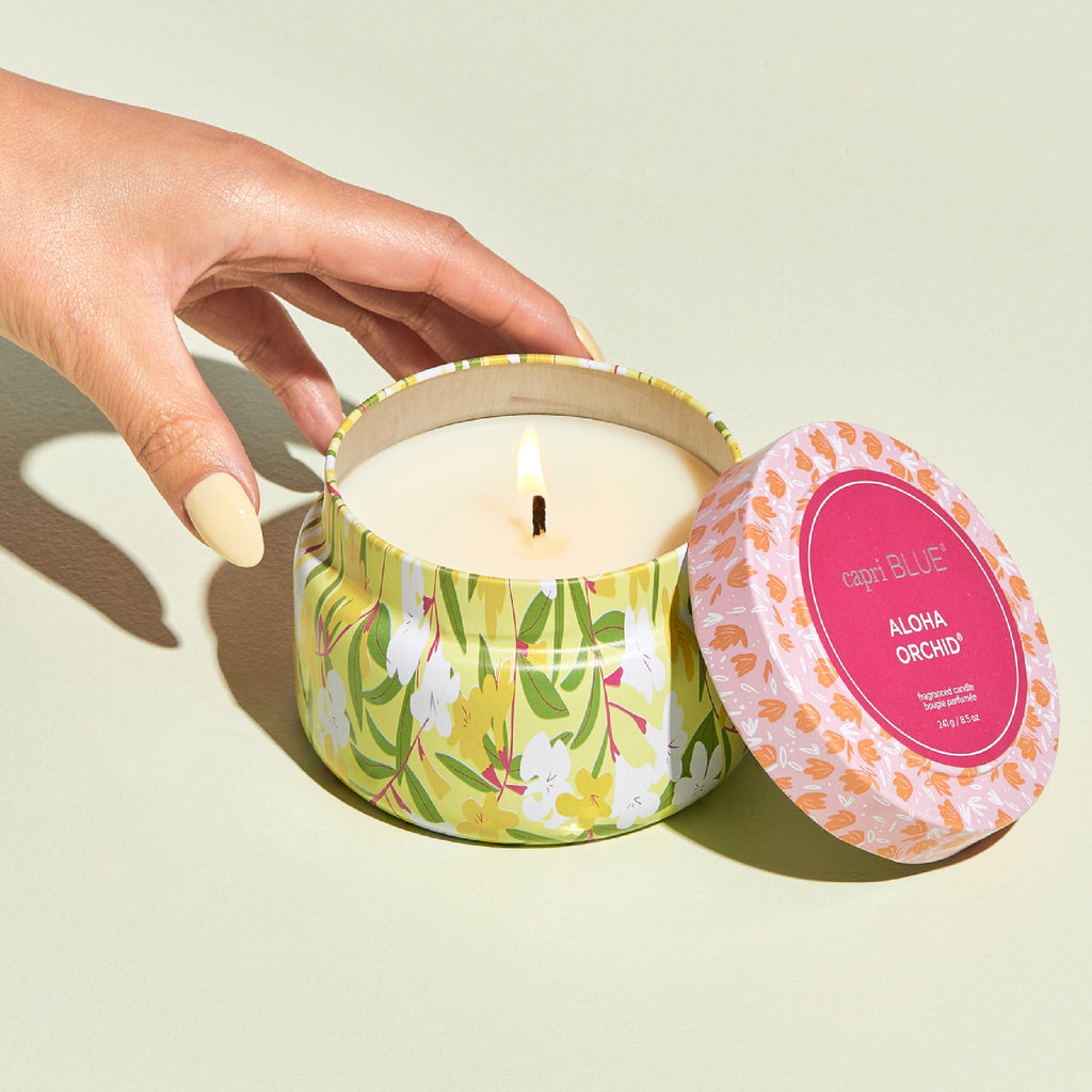 Aloha Orchid Pattern Play Printed Travel Tin Candle