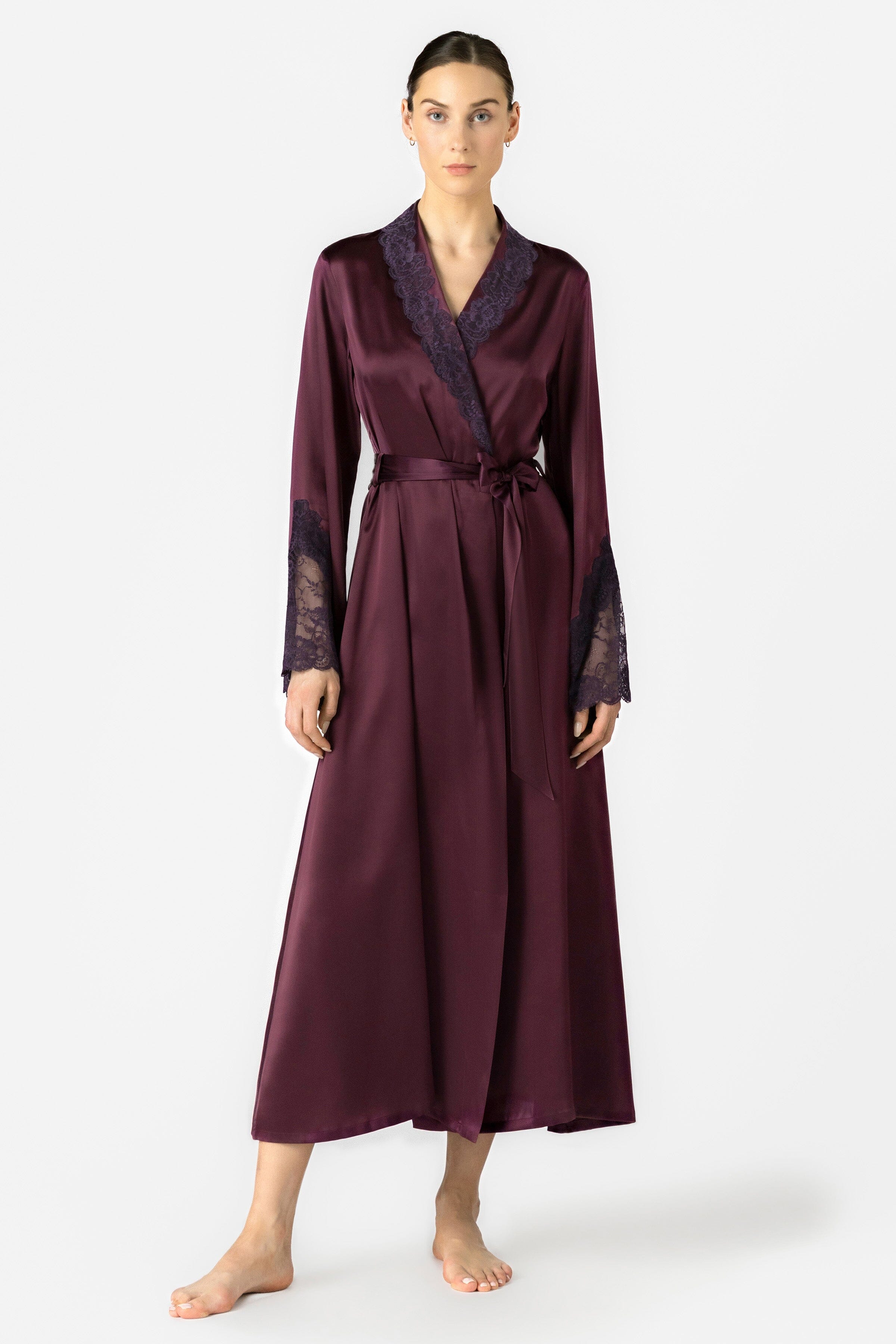Arden Lush Shawl-collar Long Silk Robe