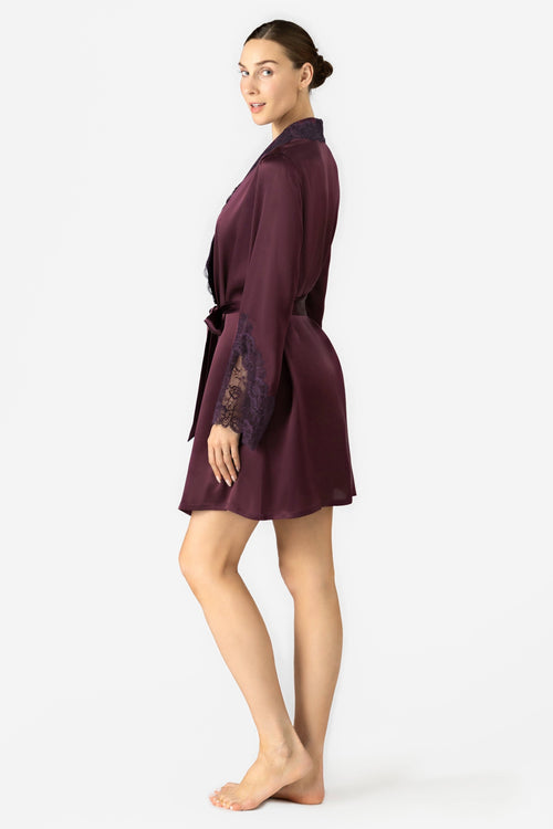 Arden Lush Shawl-collar Short Silk Robe