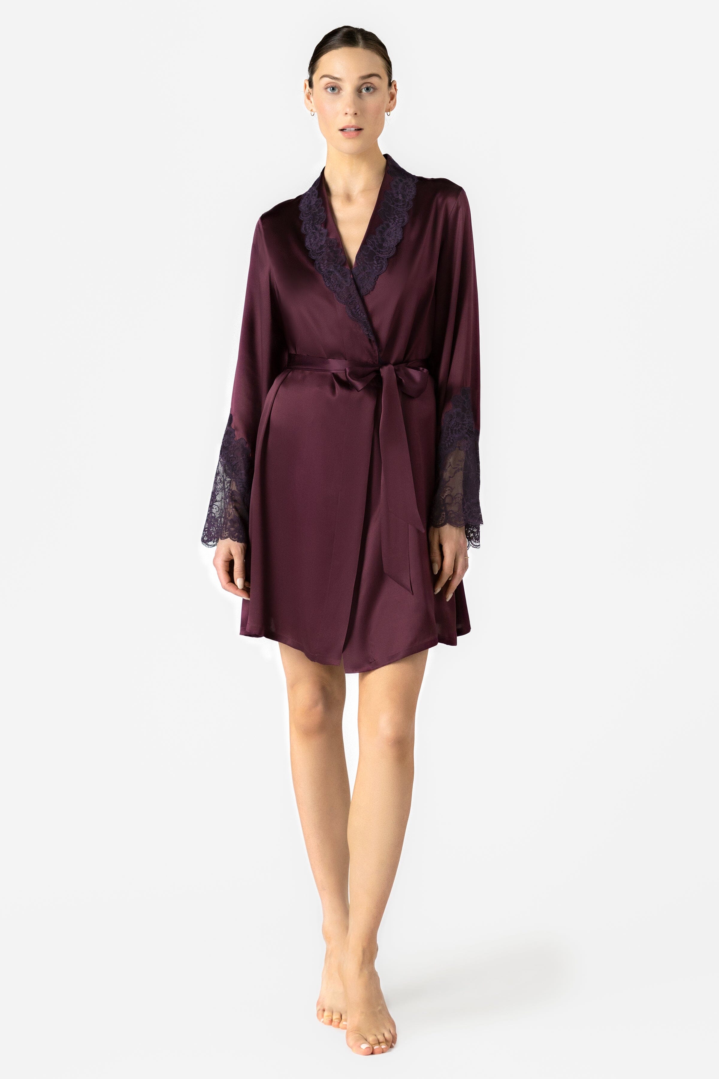 Arden Lush Shawl-collar Short Silk Robe