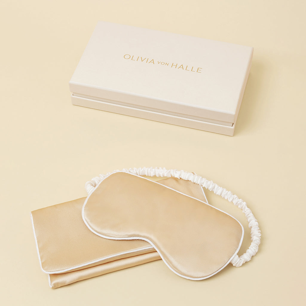 Audrey Caramel Eye Mask in Silk Satin