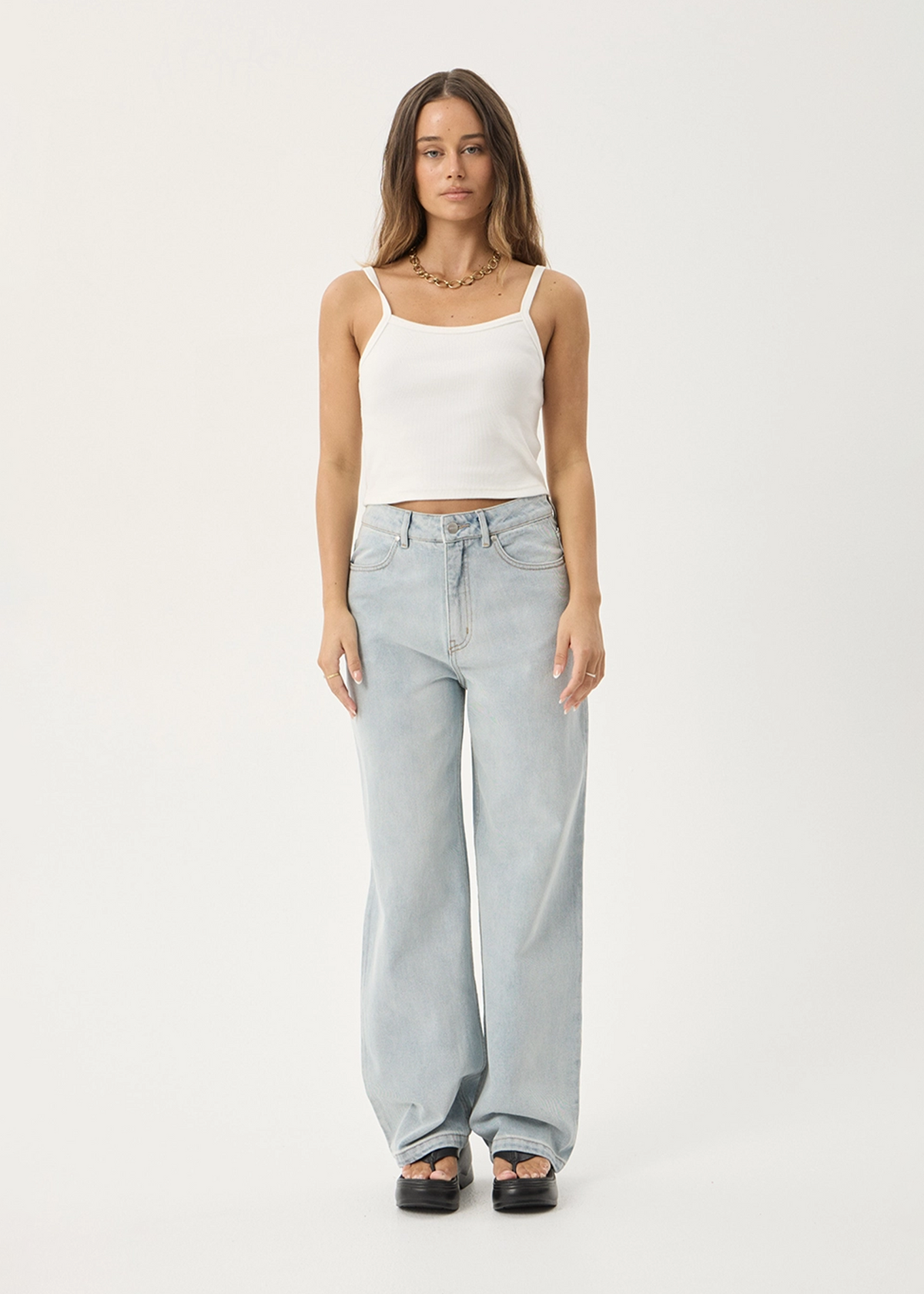 AFENDS Womens Bella - Denim Wide Leg Jean - Stone Blue