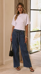 Vicky Tie Waist Straight Leg Jeans - Dark Wash