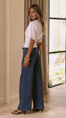 Vicky Tie Waist Straight Leg Jeans - Dark Wash