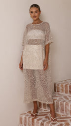Zinnia Sequins Maxi Dress - Beige