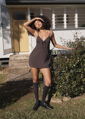 AFENDS Womens Lani - Mesh Mini Dress - Polka Coffee