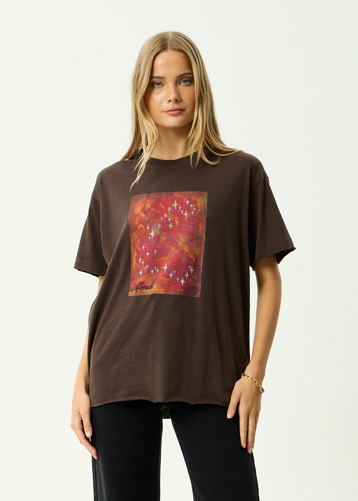 AFENDS Womens Dark Heaven - Oversized Tee - Coffee