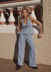 AFENDS Womens Delfina - Halter Top - Indy Navy Check