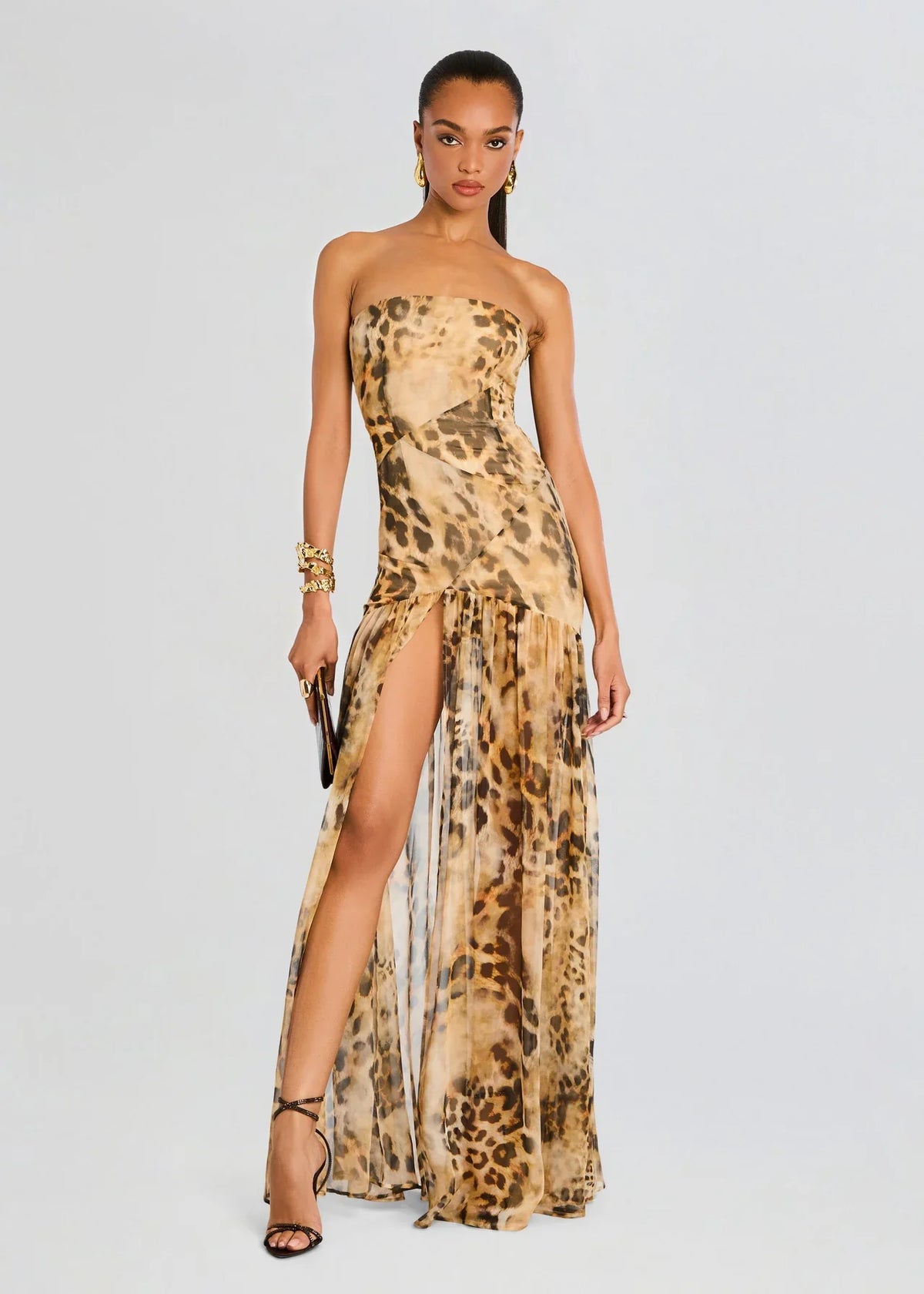 Nicole Silk Chiffon Dress in Vintage Cheetah