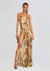 Nicole Silk Chiffon Dress in Vintage Cheetah