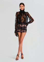 Ysolde Lace Mini Dress in Black