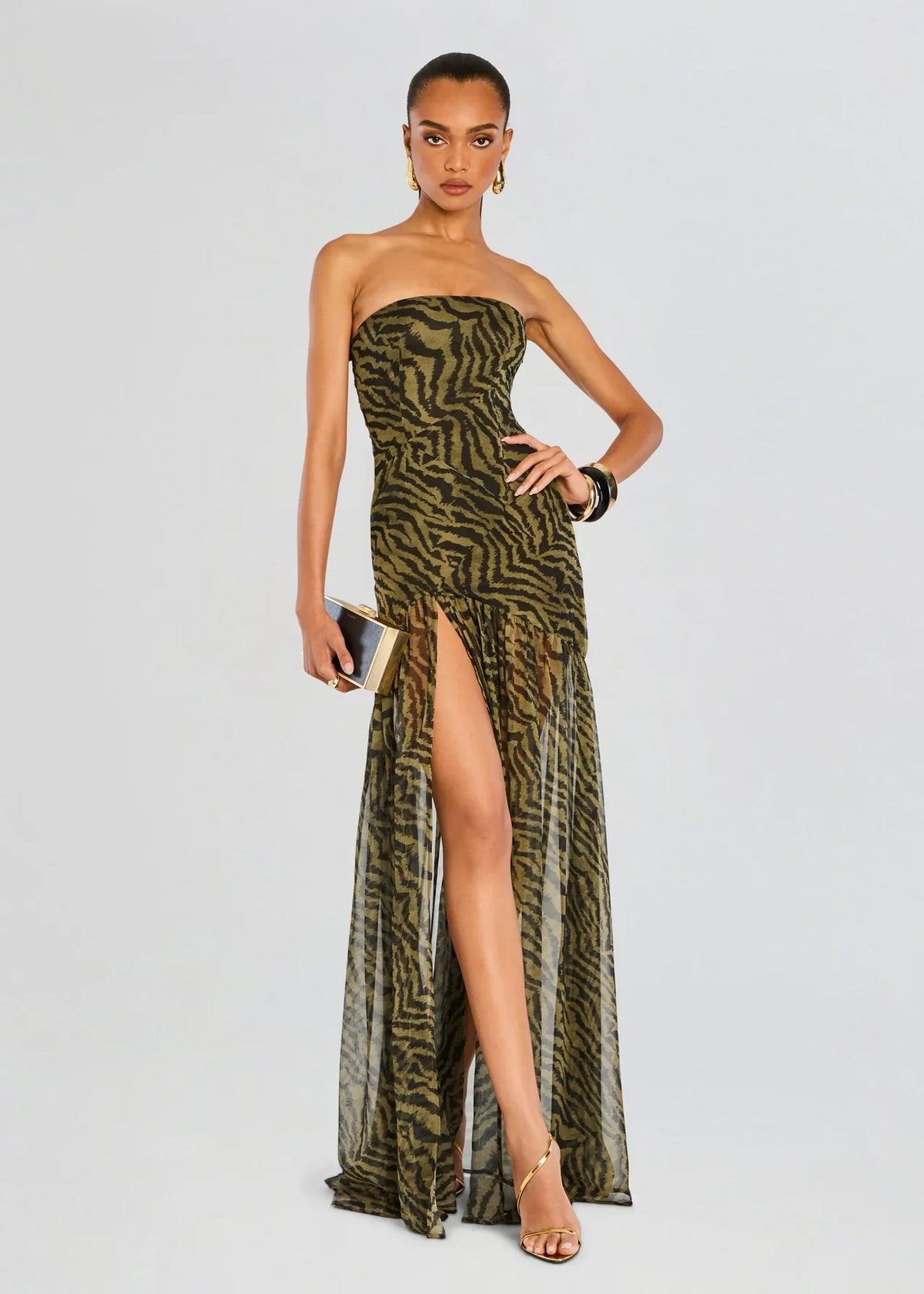 Nicole Silk Chiffon Maxi Dress in Tiger Stripe