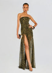Nicole Silk Chiffon Maxi Dress in Tiger Stripe