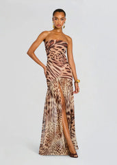 Nicole Silk Chiffon Dress in Animal Print