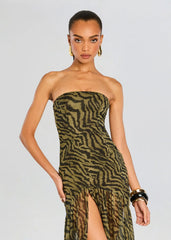 Nicole Silk Chiffon Maxi Dress in Tiger Stripe