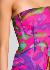 Nicole Silk Chiffon Dress in Tropical Leaf