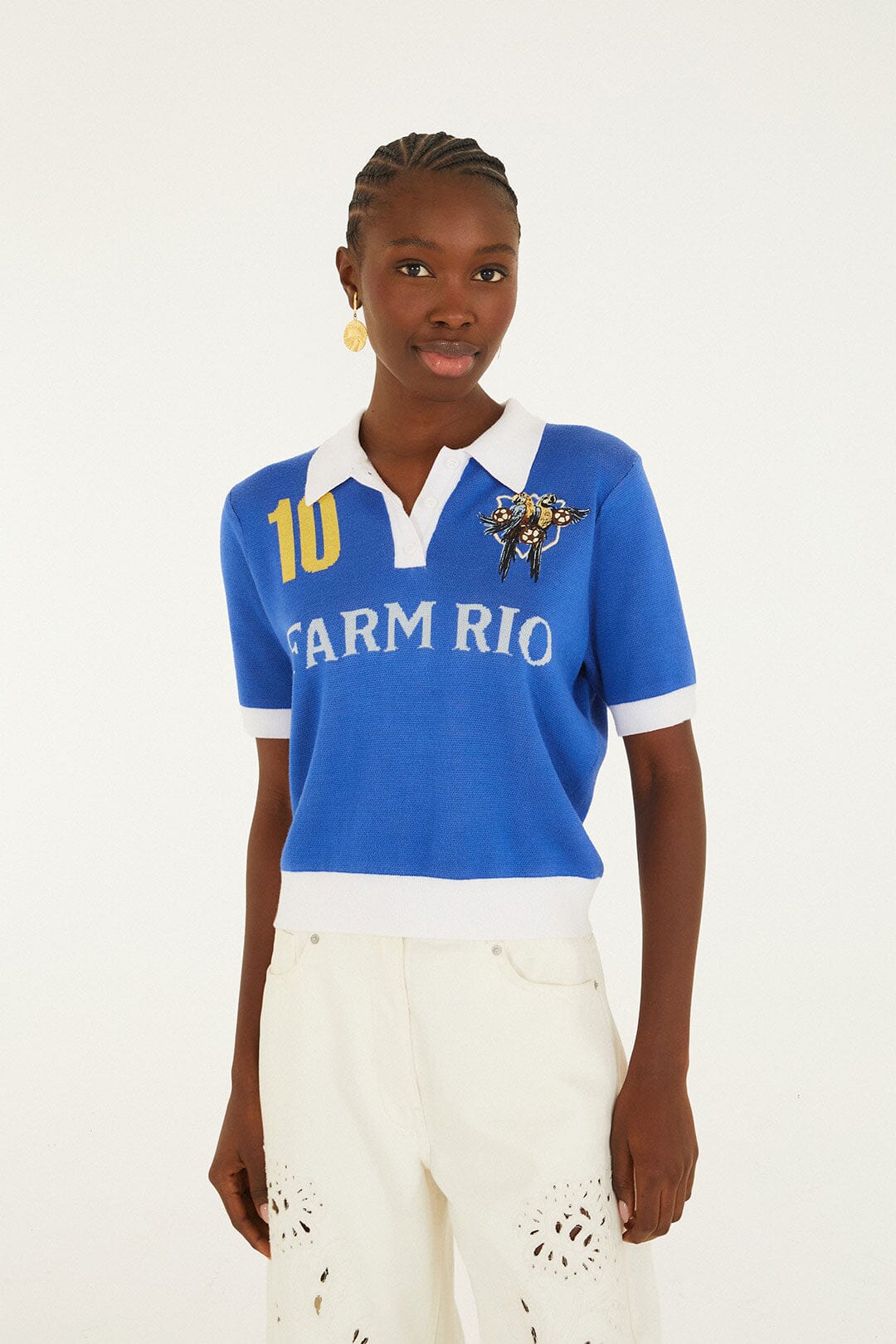 Blue And White Copa Short Sleeve Knit Polo Shirt