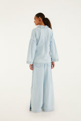 Light Denim Ties Wide-Leg Pants