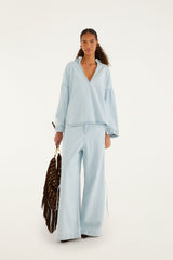 Light Denim Ties Wide-Leg Pants