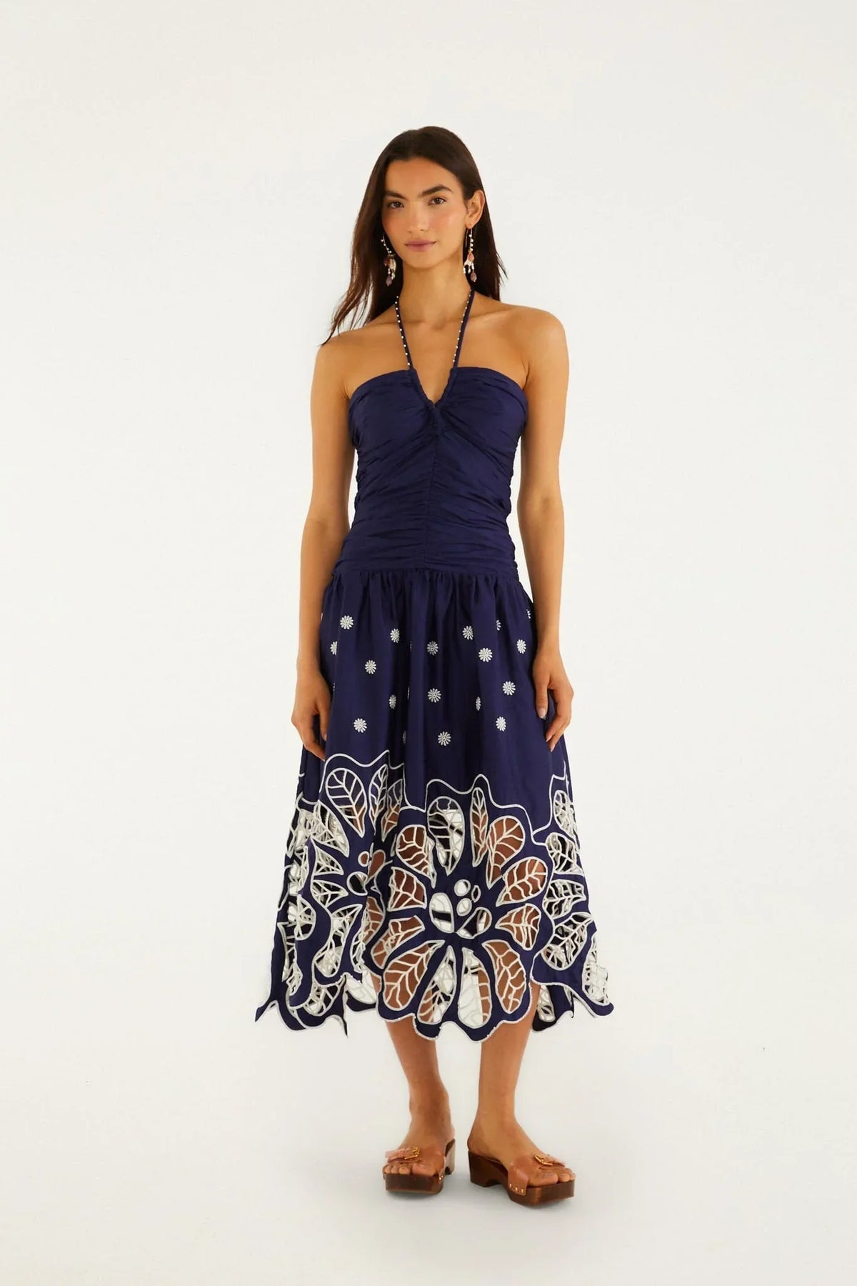 Navy Blue EmbroideredRichelieu Midi Dress